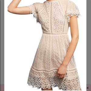 Anthropologie Cream Lace Mini Dress